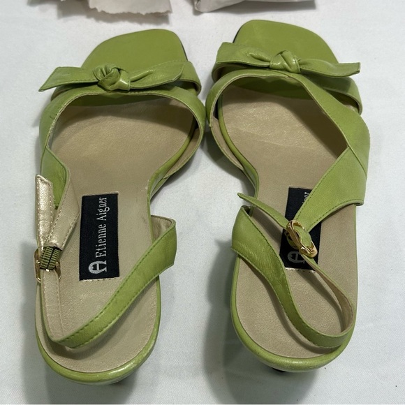 Etienne Aigner Lime Green Wedge Heel Sandals Size 7 Vintage - Picture 2 of 14